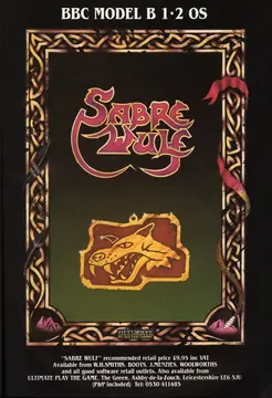 Sabre Wulf advert for the BBC Model B: the Sabre Wulf in a Celtic frame, recommended retail price £9.95