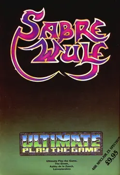 Sabre Wulf advert: the logo over a dark jungle green, 48K Sinclair ZX Spectrum, £9.95