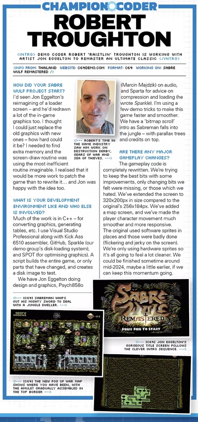 Retro Gamer issue 255, Champion Coder: Robert Troughton, with Sabre Wulf Remastered screenshots